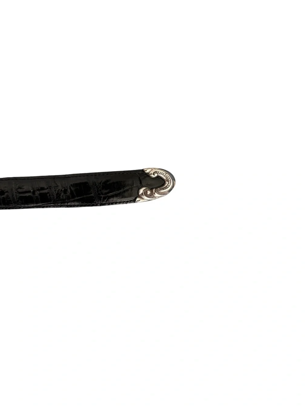 Vintage Coldwater Creek Croc Black Leather Belt with Decorative Silver Buckle S
